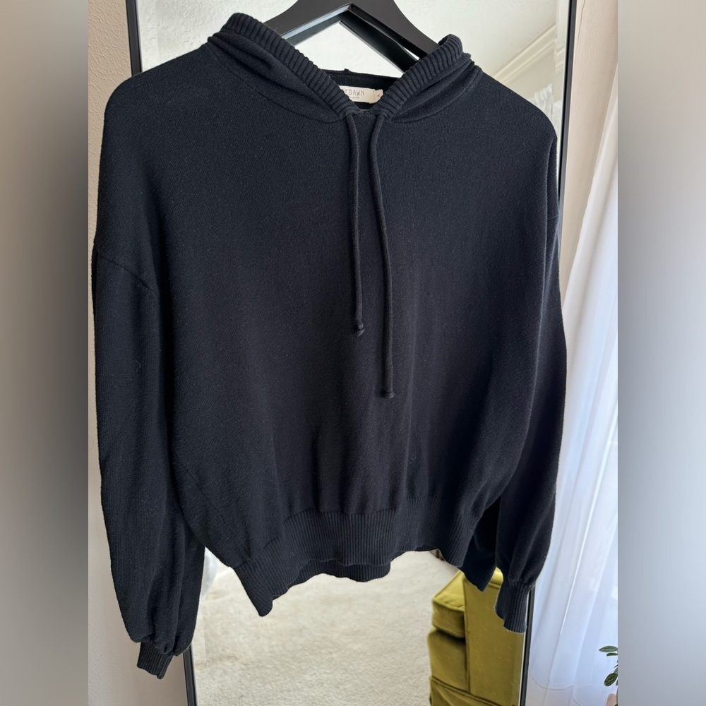 Christy Dawn Black Cotton Cashmere Salem Bell Sleeve Hoodie Pullover Sweater M